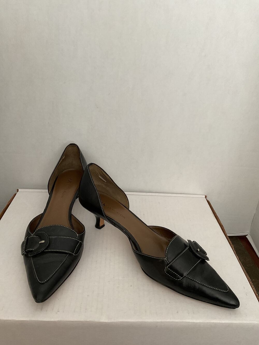 Anne Klein - AK - Mamayville - Black Leather Kitten Heels - 9M